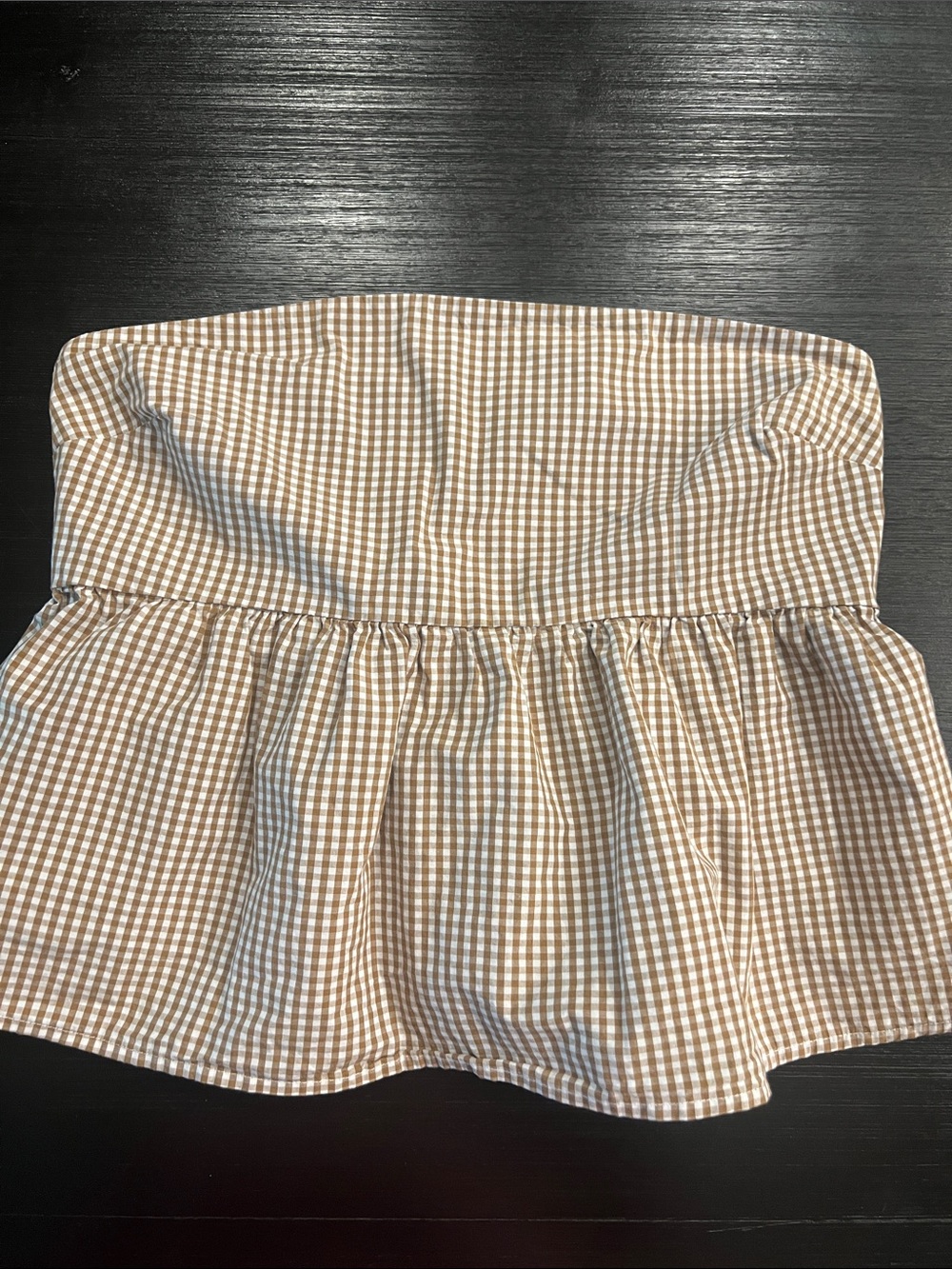 Strapless Brown Gingham Peplum Top